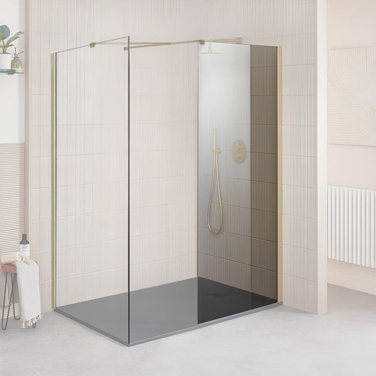  Vetro 8mm Easy Clean Glass 1950x900mm End Panel - Brushed Brass