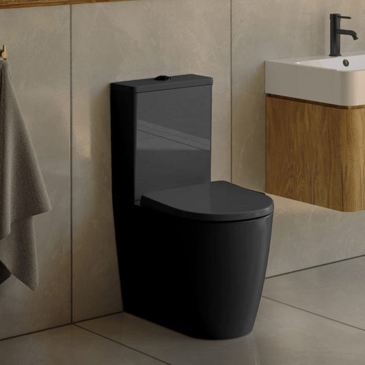  Adella Fully Back to Wall Comfort Height Toilet Set with Soft Close Seat - Matt Black - welovecouk