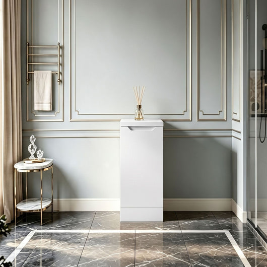  Gressin Handless Floor Standing 300mm 1-Door Base Unit (235 Compact Depth) - Matt White