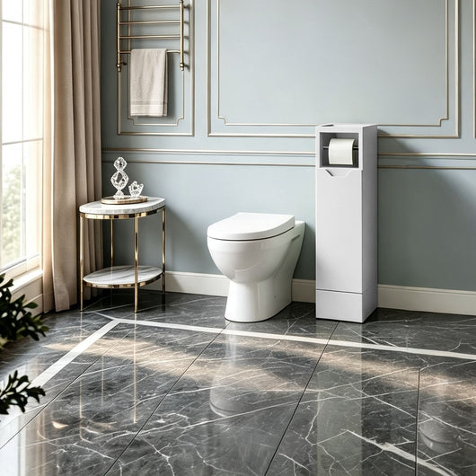  Gressin Handless Floor Standing 200mm Toilet Roll Unit (235 Compact Depth) - Matt White