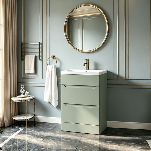  Gressin Handless Floor Standing 600mm 2-Drawer Unit (353 Depth) - Fern Green