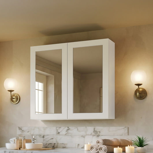  Thaxton Mirror Cabinet 600mm Mirror Cabinet 50/50 (180 Depth) - Matt White - welovecouk