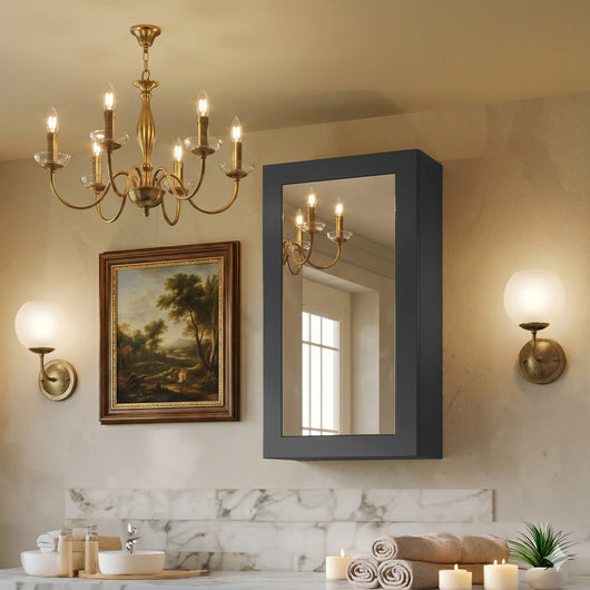  Thaxton Mirror Cabinet 400mm Mirror Cabinet (180 Depth) - Soft Black - welovecouk