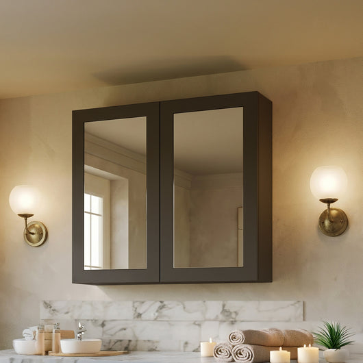  Thaxton Mirror Cabinet 600mm Mirror Cabinet 50/50 (180 Depth) - Soft Black - welovecouk