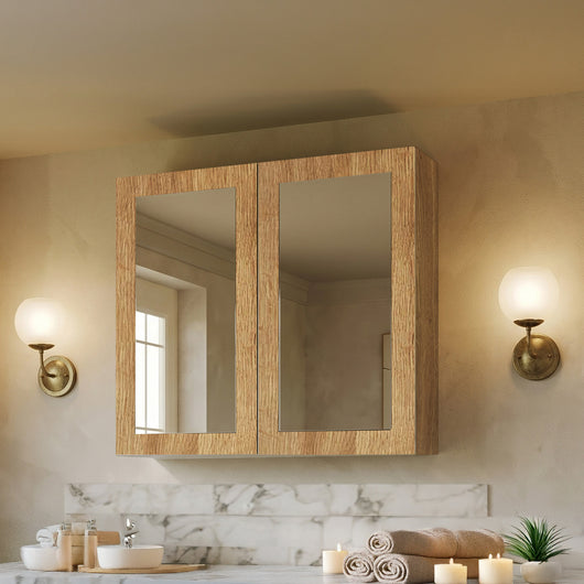  Thaxton Mirror Cabinet 600mm Mirror Cabinet 50/50 (180 Depth) - Autumn Oak - welovecouk