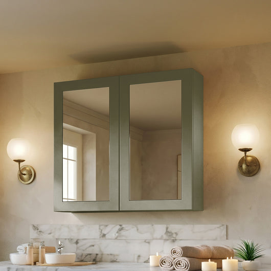  Thaxton Mirror Cabinet 600mm Mirror Cabinet 50/50 (180 Depth) - Fern Green - welovecouk