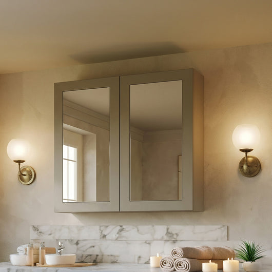  Thaxton Mirror Cabinet 600mm Mirror Cabinet 50/50 (180 Depth) - Pebble Grey - welovecouk