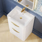 Nuie Parade Floor Standing  600mm  2-Drawer Vanity Unit with Ceramic Basin - Gloss White