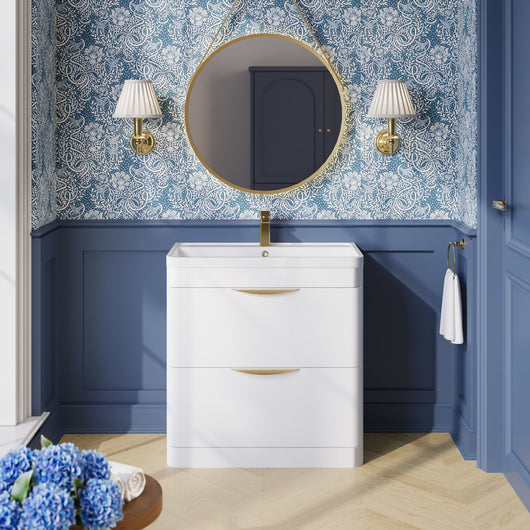  Pride 800mm Floor Standing 2-Drawer Basin Vanity Unit - Alpine White