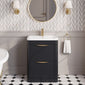 Nuie Parade Floor Standing  600mm  2-Drawer Vanity Unit with Ceramic Basin - Satin Soft Black
