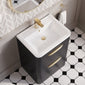 Nuie Parade Floor Standing  600mm  2-Drawer Vanity Unit with Ceramic Basin - Satin Soft Black