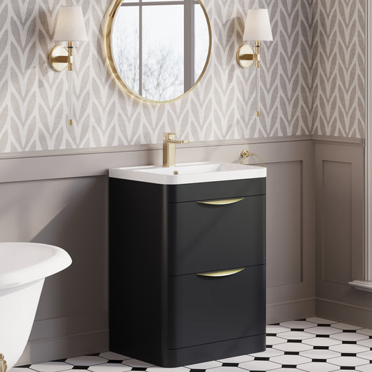  Pride 600mm Floor Standing 2-Drawer Basin Vanity Unit - Soft Black