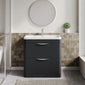 Nuie Parade Floor Standing  800mm 2-Drawer Vanity Unit with Ceramic Basin - Satin Soft Black