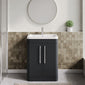 Nuie Parade Floor Standing  600mm  2-Door Vanity Unit with Ceramic Basin - Satin Soft Black