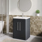 Nuie Parade Floor Standing  600mm  2-Door Vanity Unit with Ceramic Basin - Satin Soft Black