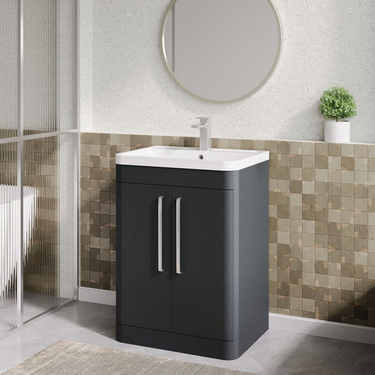  Pride 600mm Floor Standing 2-Door Basin Vanity Unit - Soft Black
