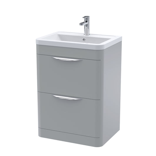  Nuie Parade Floor Standing  600mm  2-Drawer Vanity Unit with Ceramic Basin - Satin Grey
