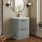 Nuie Parade Floor Standing  600mm  2-Drawer Vanity Unit with Ceramic Basin - Satin Grey