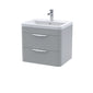 Nuie Parade Wall Hung  600mm  2-Drawer Vanity Unit with Ceramic Basin - Satin Grey