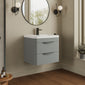 Nuie Parade Wall Hung  600mm  2-Drawer Vanity Unit with Ceramic Basin - Satin Grey
