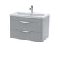 Nuie Parade Wall Hung  800mm 2-Drawer Vanity Unit with Ceramic Basin - Satin Grey