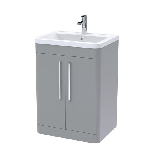  Nuie Parade Floor Standing  600mm  2-Door Vanity Unit with Ceramic Basin - Satin Grey