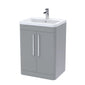 Nuie Parade Floor Standing  600mm  2-Door Vanity Unit with Ceramic Basin - Satin Grey