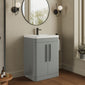 Nuie Parade Floor Standing  600mm  2-Door Vanity Unit with Ceramic Basin - Satin Grey