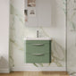Nuie Parade Wall Hung  600mm  2-Drawer Vanity Unit with Ceramic Basin - Satin Green