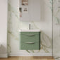 Pride 600mm Wall Hung 2-Drawer Basin Vanity Unit - Satin Green