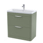 Nuie Parade Floor Standing  800mm 2-Drawer Vanity Unit with Ceramic Basin - Satin Green