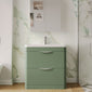 Nuie Parade Floor Standing  800mm 2-Drawer Vanity Unit with Ceramic Basin - Satin Green
