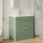 Nuie Parade Floor Standing  800mm 2-Drawer Vanity Unit with Ceramic Basin - Satin Green