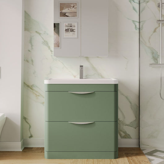  Pride 800mm Floor Standing 2-Drawer Basin Vanity Unit - Satin Green