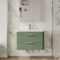 Nuie Parade Wall Hung  800mm 2-Drawer Vanity Unit with Ceramic Basin - Satin Green