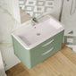 Nuie Parade Wall Hung  800mm 2-Drawer Vanity Unit with Ceramic Basin - Satin Green