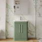 Nuie Parade Floor Standing  600mm  2-Door Vanity Unit with Ceramic Basin - Satin Green