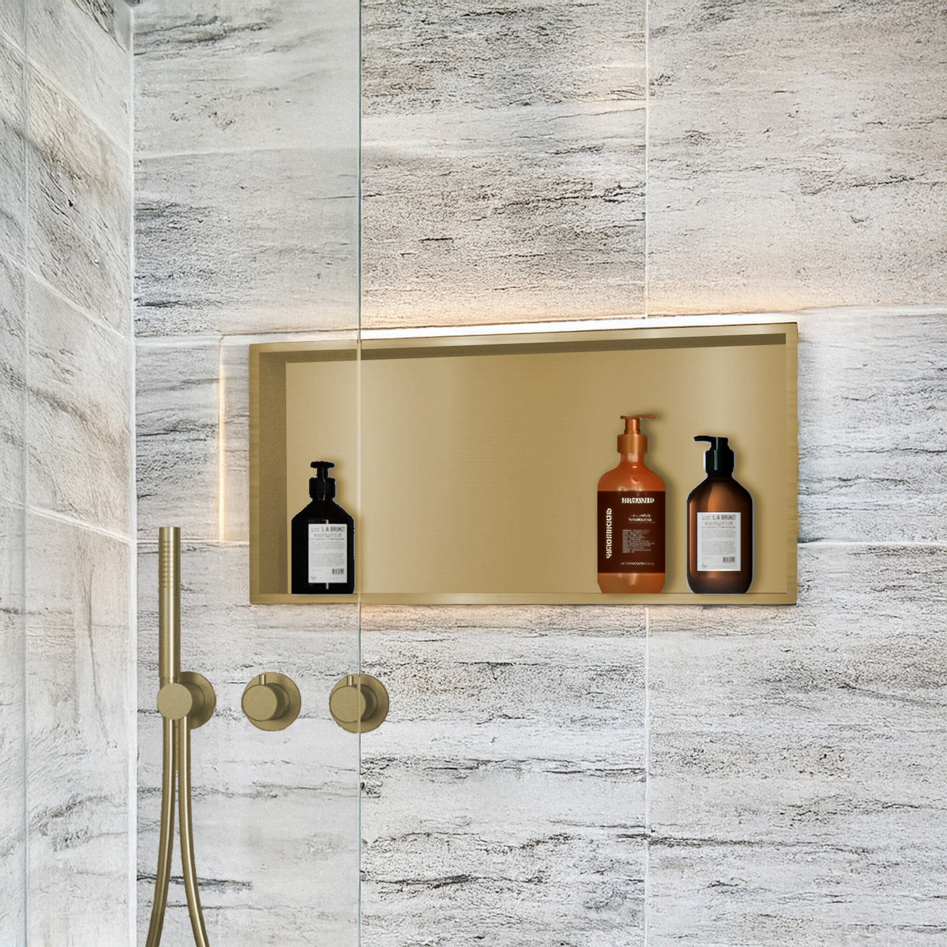 Smart Shower Storage Ideas for 2026. Modern Solutions That Transform Small Bathrooms 1 Organized shower with recessed wall niche and neatly arranged bottles