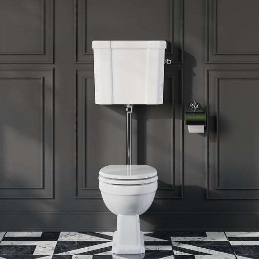  Huxton Traditional Low Level Toilet With Cistern & Flush Pipe - Chrome - welovecouk