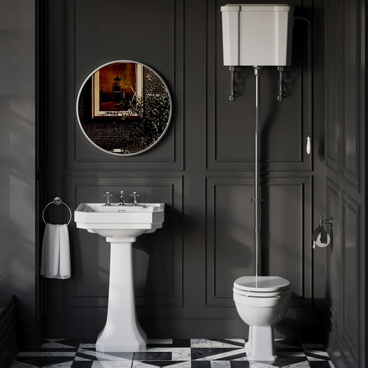  Huxton 3-Tap-Hole 640mm Basin with High Level Toilet - Chrome - welovecouk