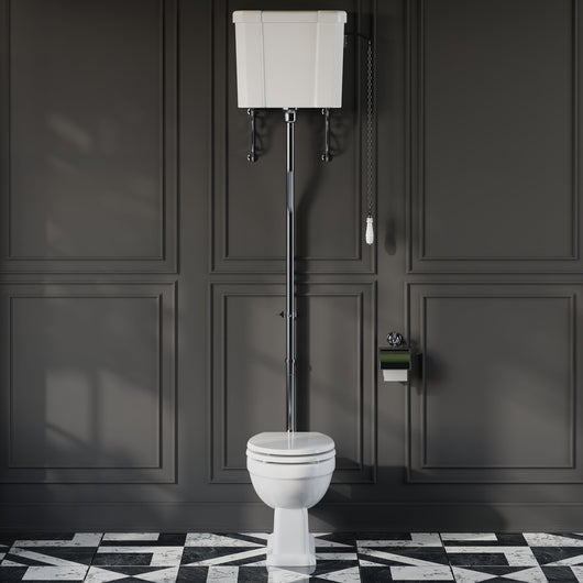  Huxton Traditional High Level Toilet With Cistern & Flush Pipe - Chrome - welovecouk