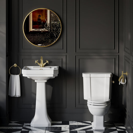  Huxton 1-Tap-Hole 640mm Basin with Close Coupled Toilet - Brushed Brass - welovecouk