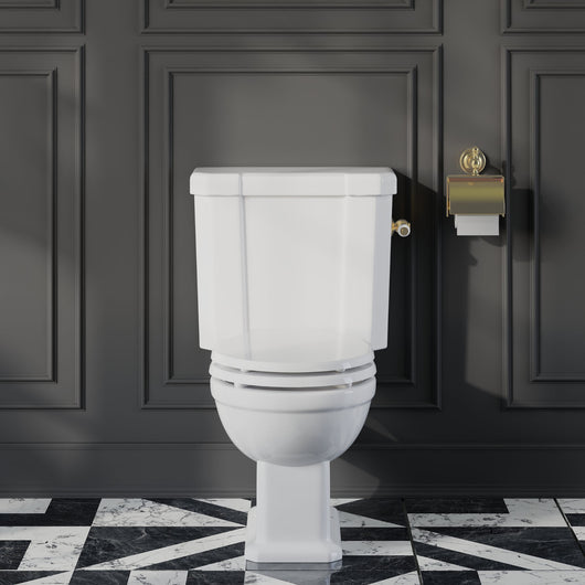  Huxton Traditional Close Coupled Toilet and Cistern - Brushed Brass - welovecouk