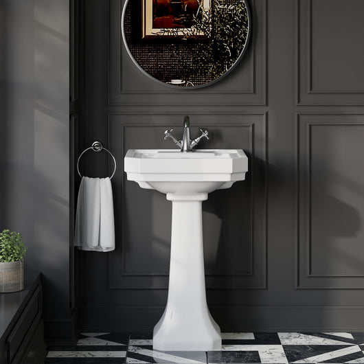  Huxton 640mm Basin & Pedestal 1TH - welovecouk