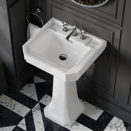  Huxton 640mm Basin & Pedestal 3TH - welovecouk