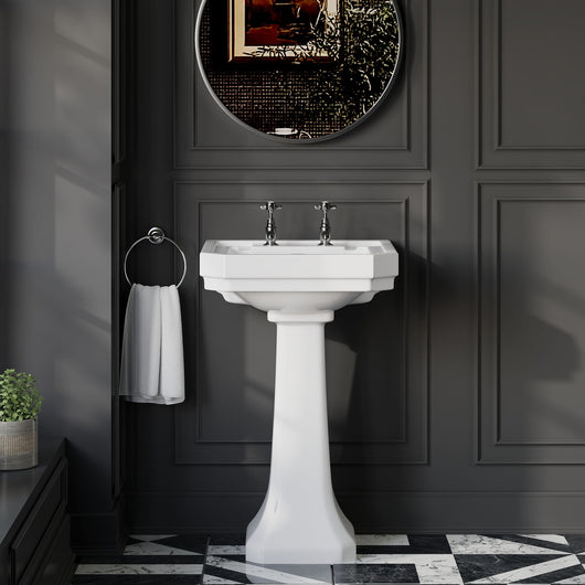  Huxton 640mm Basin & Pedestal 2TH - welovecouk