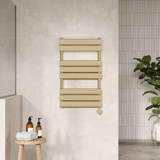  Electric Square Flat Towel Radiator 840x500 - Brushed Brass