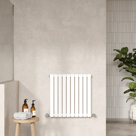  Nuie Sloane Horizontal Single Panel Radiator 600 x 586 - Satin White