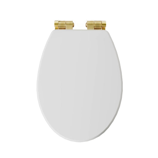  Huxton Soft Close Toilet Seat - Gloss White Brushed Brass Quick Release Hinge