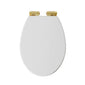 Huxton Soft Close Toilet Seat - Gloss White Brushed Brass Quick Release Hinge
